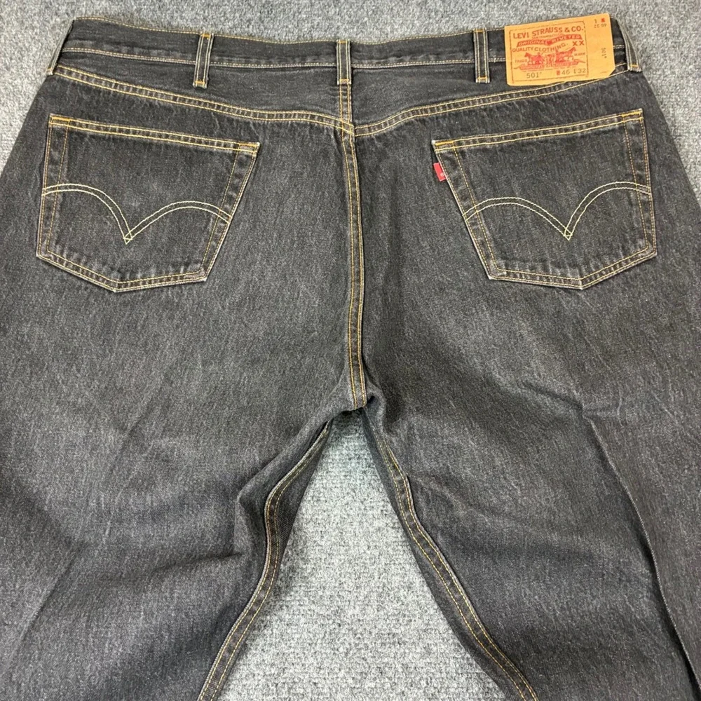 Y2K 90s Levis 501 Original Straight Leg Jeans Mens 46x32 Dark Wash Button Fly